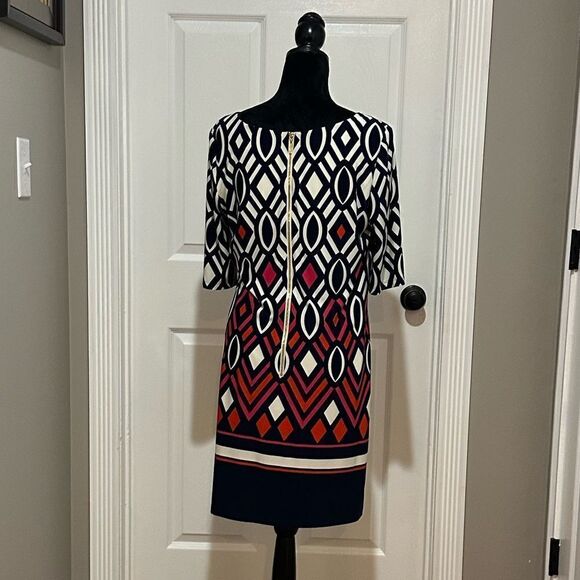 $180 Eliza J Print Jersey A-Line Shift Sheath Cocktail Dress Sz 12 - Picture 3 of 6